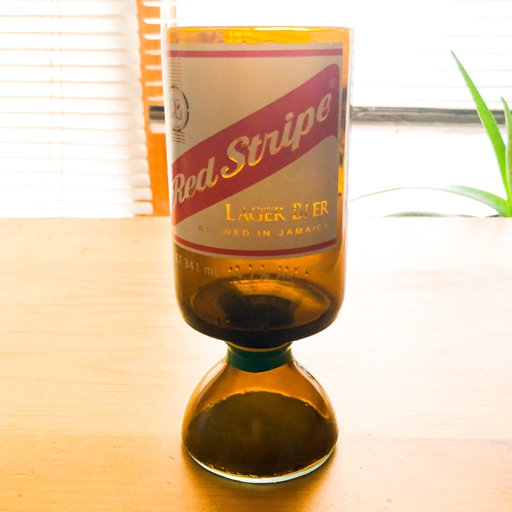 Red Stripe glass goblet
